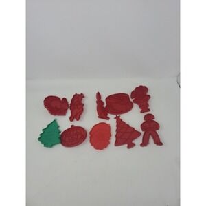 10 Vintage Made in Hong Kong Red & Green Plastic Christmas Easter Cookie Cutters